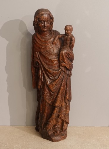 Vierge à l'Enfant sculptée sur chêne circa 1380 - Moyen Âge