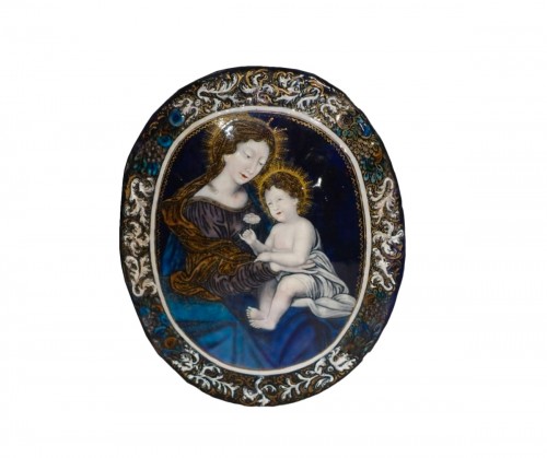 Virgin and Child - Limoges enamel signed Nouailher Jeune late 17th century