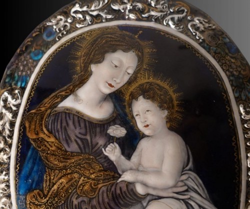 Virgin and Child - Limoges enamel signed Nouailher Jeune late 17th century - Religious Antiques Style Louis XIV