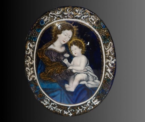 Religious Antiques  - Virgin and Child - Limoges enamel signed Nouailher Jeune late 17th century