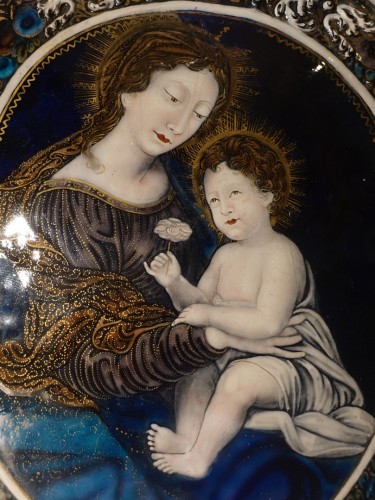 Virgin and Child - Limoges enamel signed Nouailher Jeune late 17th century - 