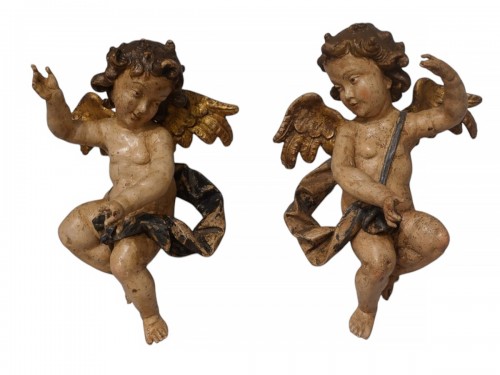 Pair of polychrome wooden cherubs 18th century