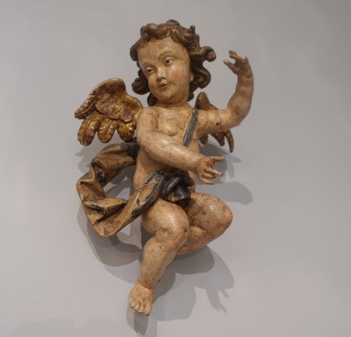 Sculpture Sculpture en Bois - Paire d'angelots en bois polychrome époque XVIIIe siècle