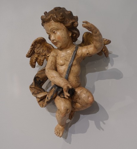 Paire d'angelots en bois polychrome époque XVIIIe siècle - Louis XV