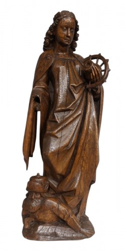 Sculpture of Saint Catherine in carved oak, late 15th century