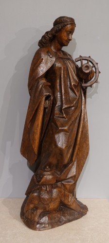 Sculpture of Saint Catherine in carved oak, late 15th century - Sculpture Style Middle age