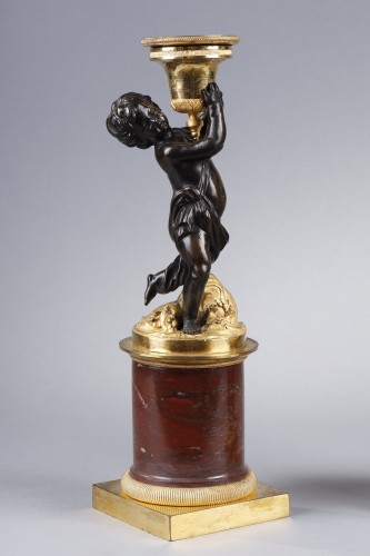 Pair of candlesticks with dancing putti from the Louis XVI period - Louis XVI