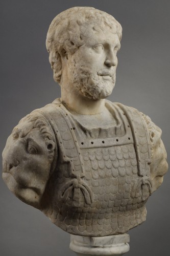 Buste présumé de l'empereur Hadrien Tête du IIe siècle apr JC, buste XVIe-XVIIe - Galerie Gilles Linossier