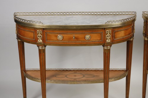 Antiquités - Pair of Half-Moon Consoles in Lemon Wood Stamped Garnier