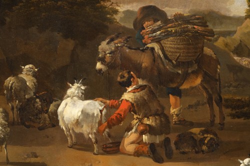 Bergers avec un troupeau, Jan frans STOOLMAKER 1635 - après 1665)  - Tableaux et dessins Style 