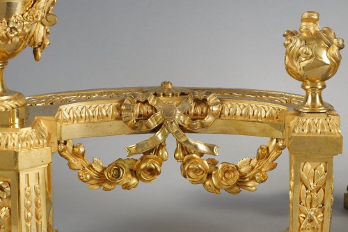 18th century - Pair of Louis XVI period andirons in gilded bronze