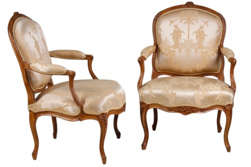 Pair of Queen's armchairs stamped with St George