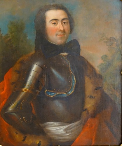 Portrait d'officier en cuirasse, école française du XVIIIe siècle - Tableaux et dessins Style Louis XV