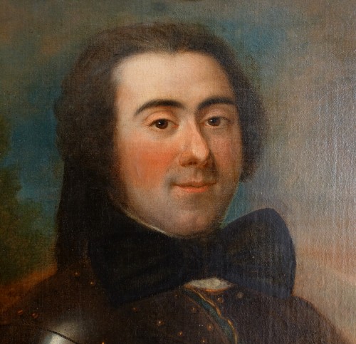 Antiquités - Portrait d'officier en cuirasse, école française du XVIIIe siècle