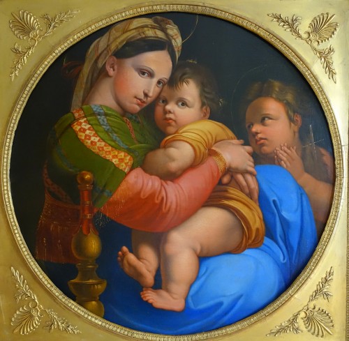 La Vierge à la Chaise d'après Raphael, école du début 19e siècle - Tableaux et dessins Style Restauration - Charles X