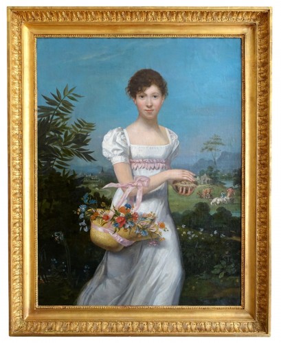 Grand portrait de jeune femme d'époque Empire