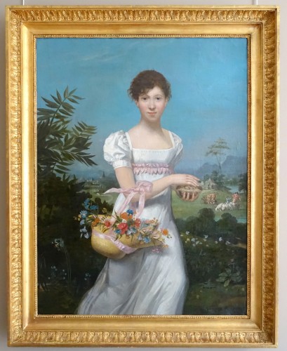 Large portrait of a young woman from the Empire period - Paintings & Drawings Style Empire