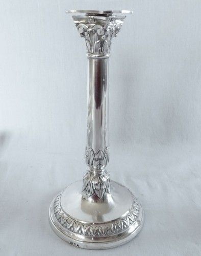 Suite de 4 flambeaux Empire en argent massif, poinçon Coq - GSLR Antiques