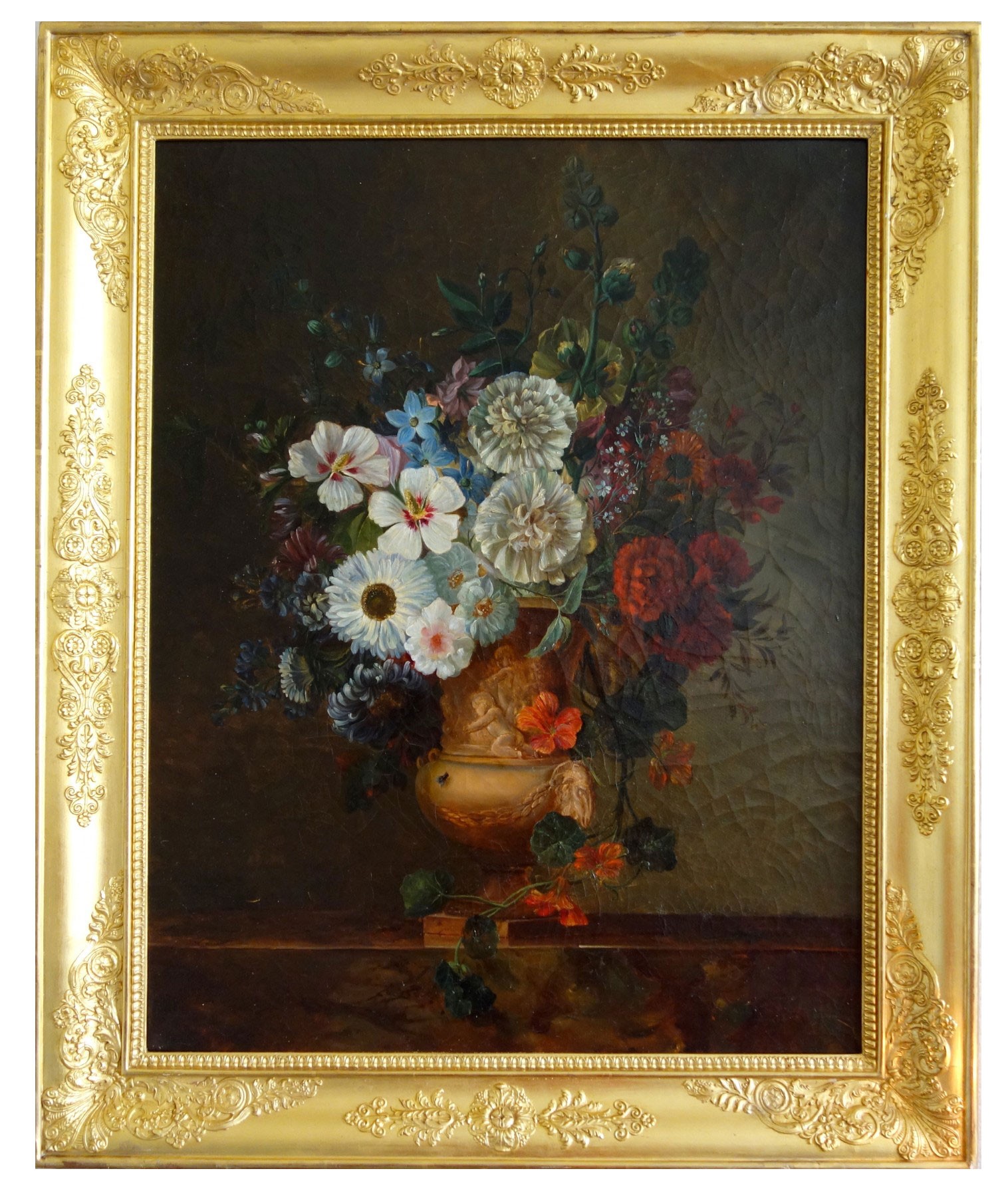 SOLD - French Framed Oil on Canvas 19th Century Dutch School Style Floral  Painting