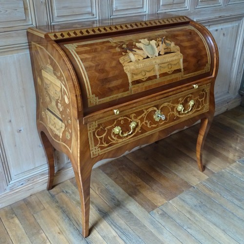 Bureau cylindre en marqueterie Transition - Mobilier Style Transition