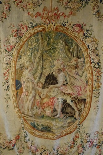 Aubusson tapestry around with medallion 18th century - Tapestry & Carpet Style Louis XVI