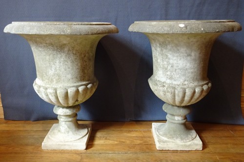 Pair of Medici vases in white marble, end of 18th century - Architectural & Garden Style Louis XVI