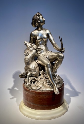 Sculpture  - Silvered Bronze sculpture of Diana the Huntress