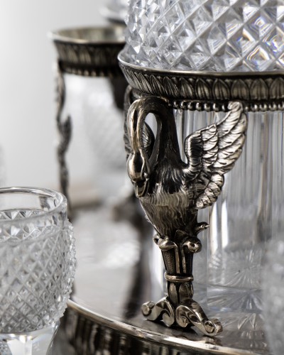 silverware & tableware  - A liquor Cellar In Silver And Cut Crystal By Meurice, 19th Century