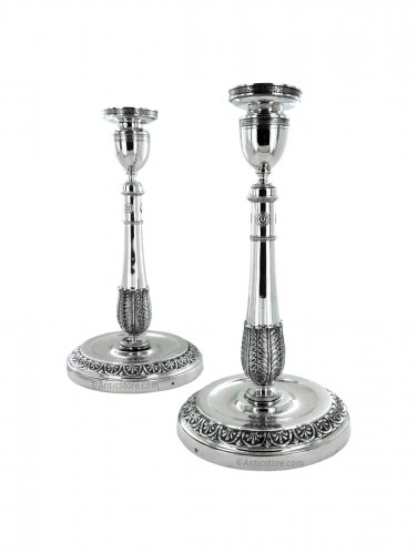 Pair of Empire silver candlesticks