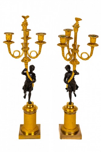 Pair of Empire gilt bronze candelabras