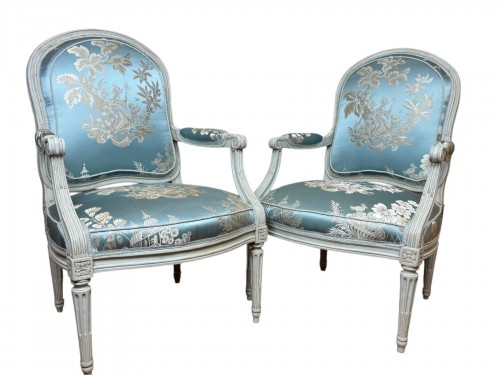 Two Louis XV armchairs stamped JB Boulard 