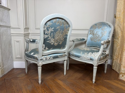 Two Louis XV armchairs stamped JB Boulard  - 