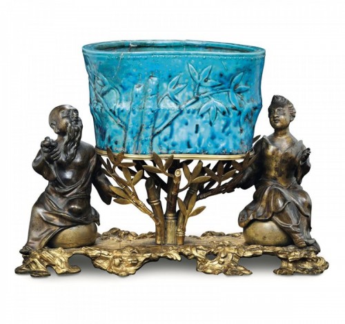 Pot à pinceau en porcelaine émaillée turquoise - Brun Fine Art