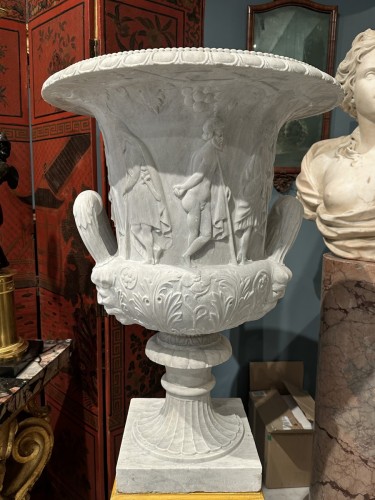 19th century - Pair of neoclassical white marble historiated vases 