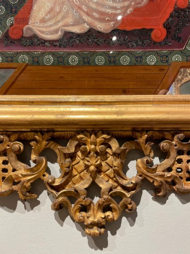 Mirrors, Trumeau  - Mirror in gilded wood with carved top and painting of an oriental figure