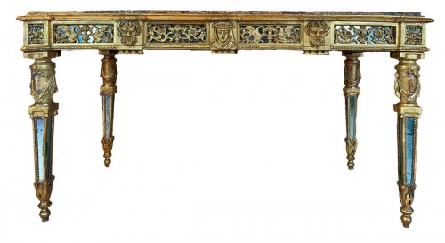 Gilt center table with marble top