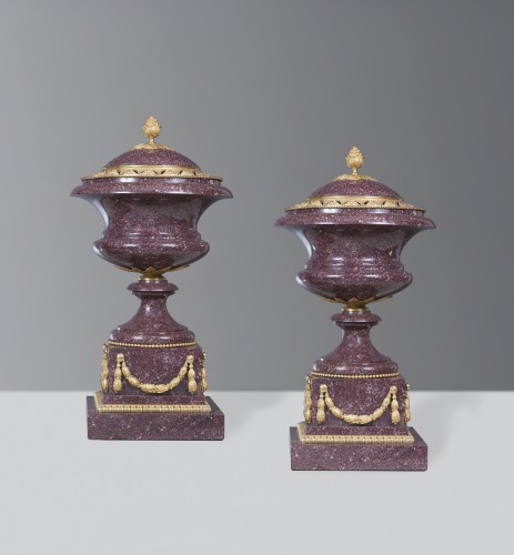 Fine pair of porphyry and gilt-bronze mounted vases with lids - 