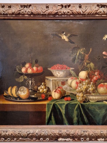 XVIIIe siècle - Peinture d'une nature morte avec des animaux et des fruits