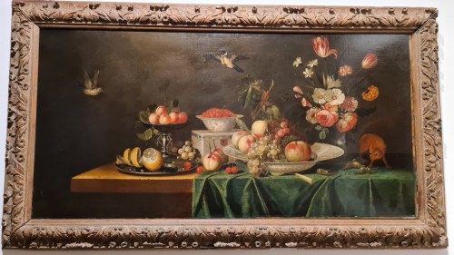 Peinture d'une nature morte avec des animaux et des fruits - 