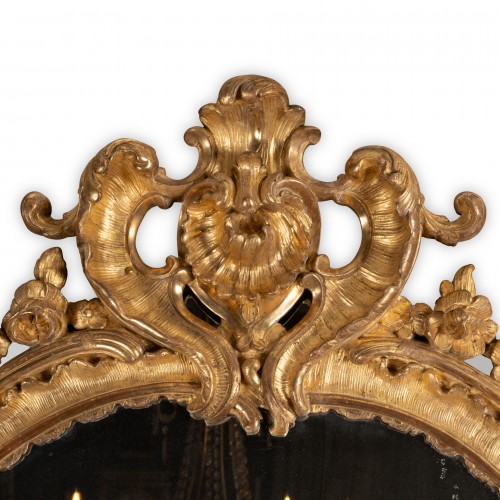 Miroir en bois sculpté doré d'époque Louis XV - Miroirs, Trumeaux Style Louis XV