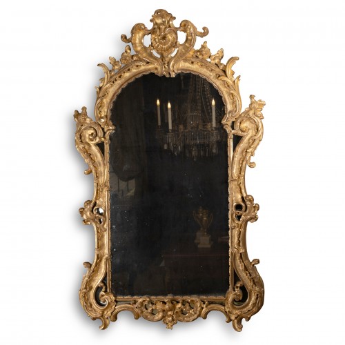 Louis XV - Miroir en bois sculpté doré d'époque Louis XV