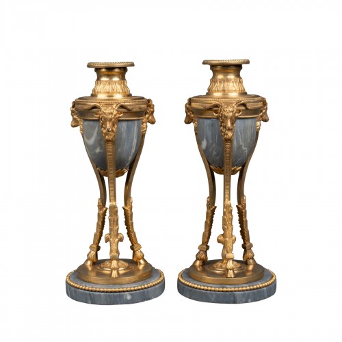 A pair of cassolette candlesticks  Louis XVI period 