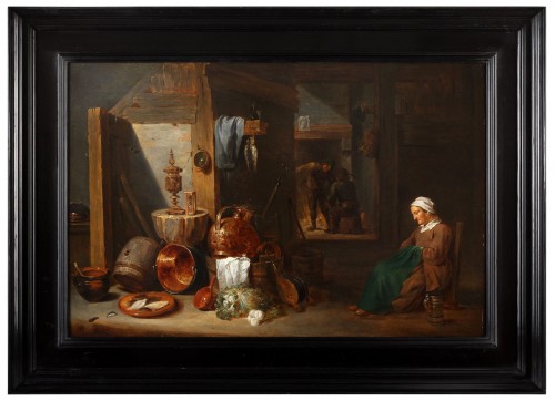 Intérieur de cuisine avec une femme âgée endormie - David Teniers II (1610-1690) - Tableaux et dessins Style 