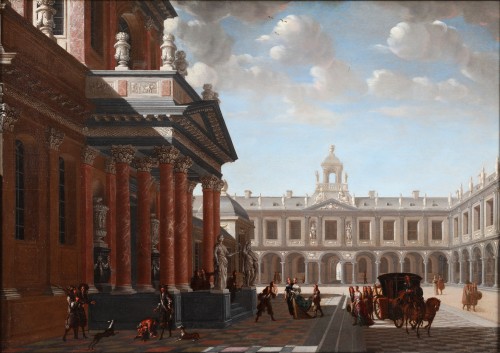 Paintings & Drawings  - A palace court with nobility - Daniël De Blieck (Middelburg c. 1610 - 1673)