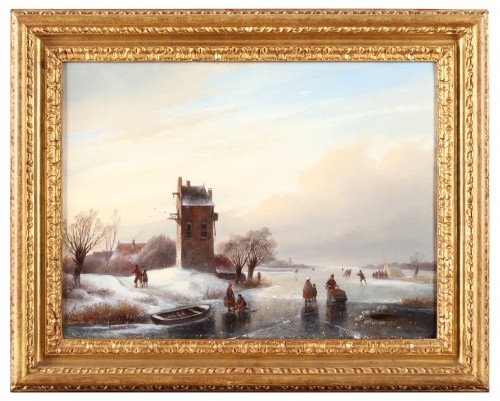 Winterscene with skaters on the ice - Jan Jacob Spohler (1811 - 1866)  - Paintings & Drawings Style 