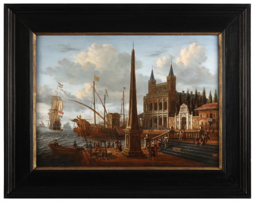 Tableaux et dessins Tableaux XVIIe siècle - Vue d'un port méditerranéen - Jacobus Storck (1641 - 1692)