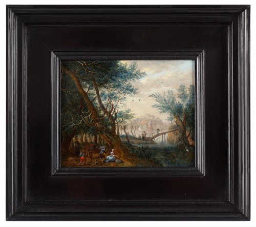 Landscape with travelers crossing a bridge - Joseph van Bredael  - Paintings & Drawings Style 