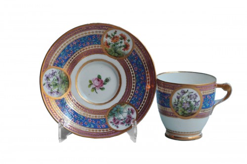 Boizot handled cup in Sèvres porcelain, botanical decor, mm for 1789