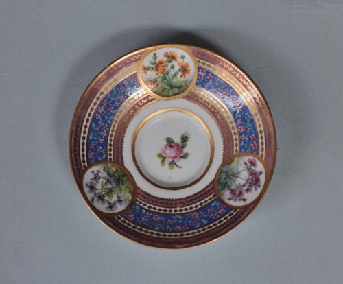 Tasse à anse Boizot en porcelaine tendre de Sèvres, décor botanique, mm 1789 - Céramiques, Porcelaines Style Louis XVI