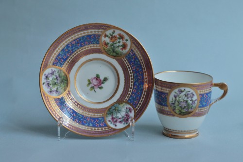 Tasse à anse Boizot en porcelaine tendre de Sèvres, décor botanique, mm 1789 - Louis XVI